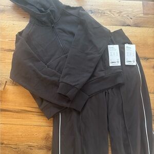 Athleta Chocolate Brown 1/2 Zip Fleece Hoodie and Track Pants
